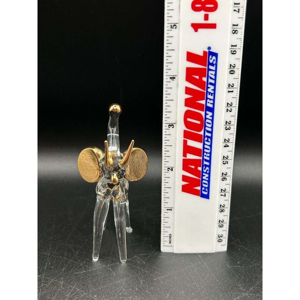 Clear Glass Elephant 24k Gold Trim Hand Blown Art Glass Ornament Figurine Decor - Picture 7 of 7